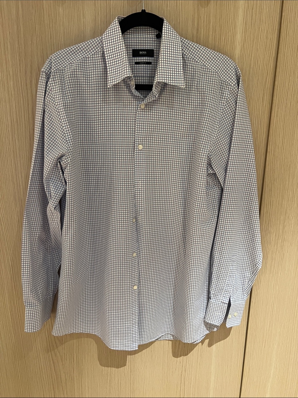 BOSS Blue and White Micro-Check Dress Shirt